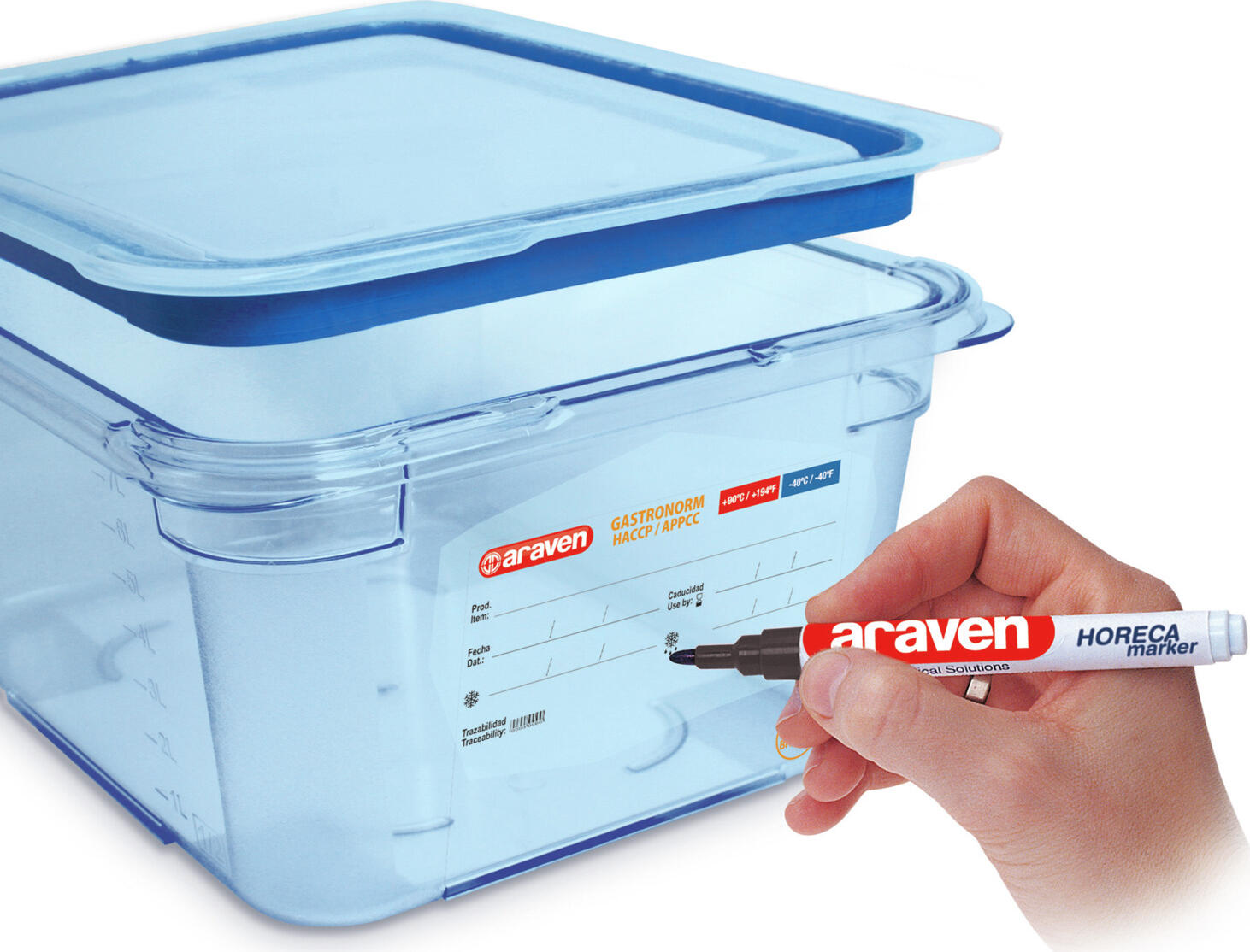 Containor Alimentar Araven Gastronorm GN, Plastic ABS, Fara BPA, Eticheta de Trasabilitate HACCP, Margini Rotunjite, -40 la +80 C, Spalabil la Masina