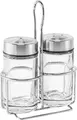 Pulsiva Mella Cruet Set, Glass and 18/8 Stainless Steel Salt and Pepper Shakers with Table Frame, Silver/Transparent, 9 x 13.4 x 5.4 cm, Pack of 3 Sets