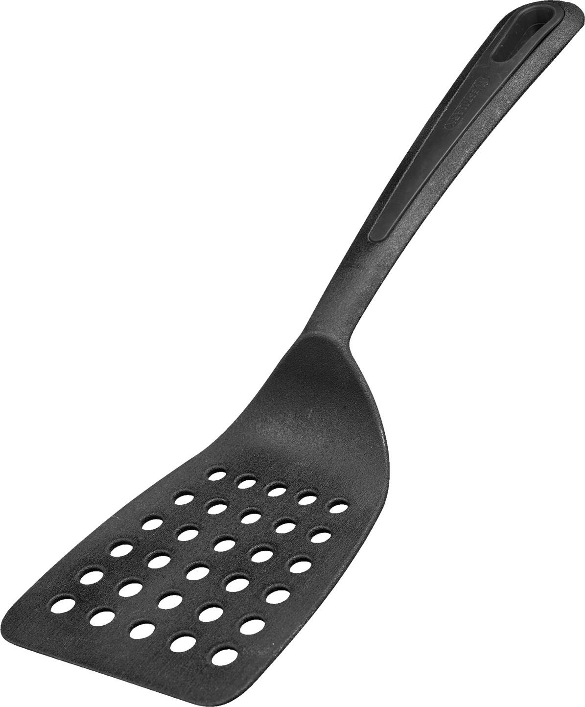Westmark Westmark GmbH Spatula Gentle with large, perforated surface Pfannenwender Gentle mit großer, gelochter Laffe Spatula Gentle with large, perforated surface; 31x9.3x3.5 cm (LxWxH); black Pfannenwender Gentle mit großer, gelochter Laffe; 31x9.3x3.5 cm (LxBxH); schwarz Spatula with wide, perforated surface and flat edge. Ideal for pots and pans with non-stick coatings. Angled handle makes it suitable for high-sided pans. Heat-resistant up to 210 °C. Suitable for dishwasher. Pfannenwender mit breiter, gelochter Auflagefläche und abgeflachter Kante. Ideal für beschichtete Töpfe und Pfannen. Geeignet für Hochrandpfannen durch Winkelung. Hitzebeständig bis 210 °C. Spülmaschinengeeignet.