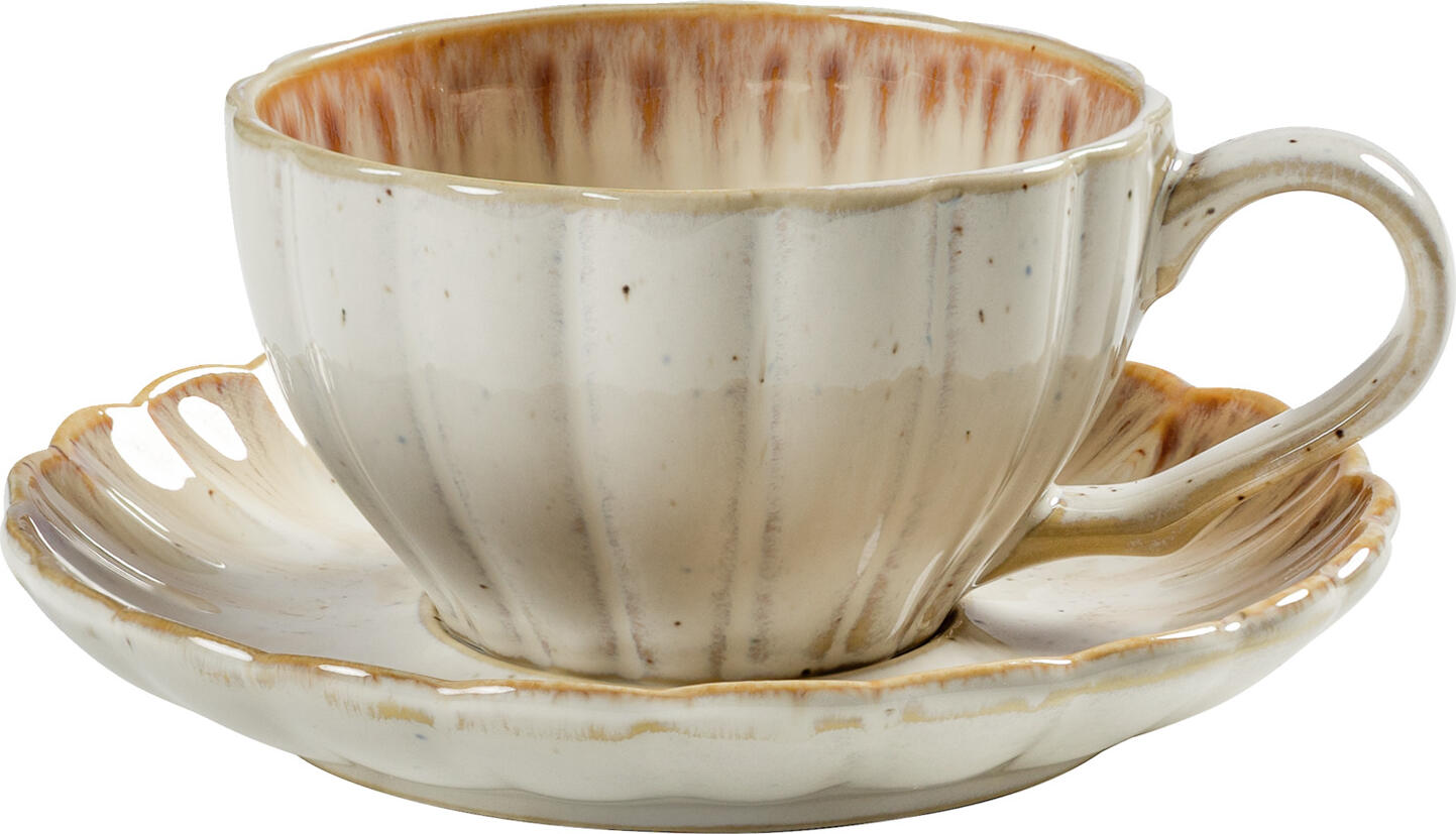 VEGA Flora Coffee Saucers, Porcelain, Rose/Beige, Flower-shaped Wave Design, 13.7 cm Diameter, Set of 6