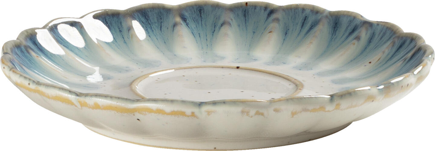 VEGA Flora Porcelain Coffee Saucers, Blue and Beige Flower-shaped with Scalloped Edge, 13.7 cm Diameter, Dishwasher and Microwave Safe, Set of 6