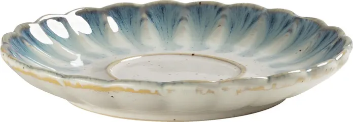 VEGA Flora Porcelain Coffee Saucers, Blue and Beige Flower-shaped with Scalloped Edge, 13.7 cm Diameter, Dishwasher and Microwave Safe, Set of 6