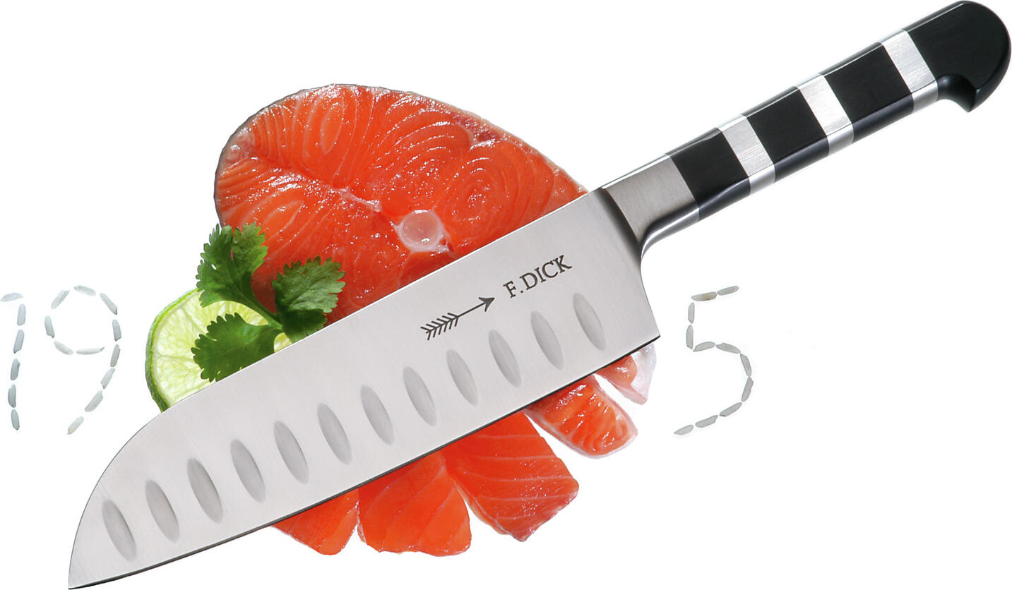 F. Dick 1905 Professional Forged Knife Series, X55CrMoV14 Steel, 56 HRC Hardness, Plastic Handle with Striped Pattern, Massive Ferrules, 30 cm Total Length