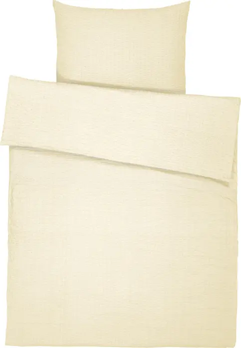 Set Lenjerie de Pat ERWIN M. Mallorca, 100% Bumbac Seersucker, Husa Pota 135x200 cm si Perna 80x80 cm, Bej Sampanie, Fara Calcat, Certificare OEKO-TEX