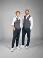 Jobeline Charleston Men's Waistcoat Vest, Greyish Blue, Herringbone Polyester, Adjustable Back Strap, 6-Button Placket, OEKO-TEX Standard 100