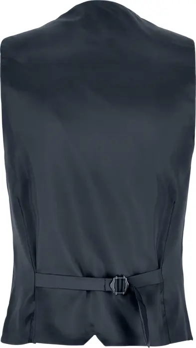 Jobeline Charleston Men's Vest, Size 52, Greyish Blue Polyester Waistcoat with Herringbone Pattern, 3 Piped Pockets and Adjustable Back Strap