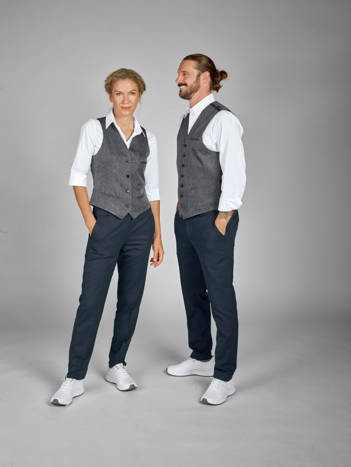 Jobeline Charleston Men's Vest, Size 54, Greyish Blue Polyester Waistcoat with Herringbone Pattern, 3 Piped Pockets and Adjustable Back Strap