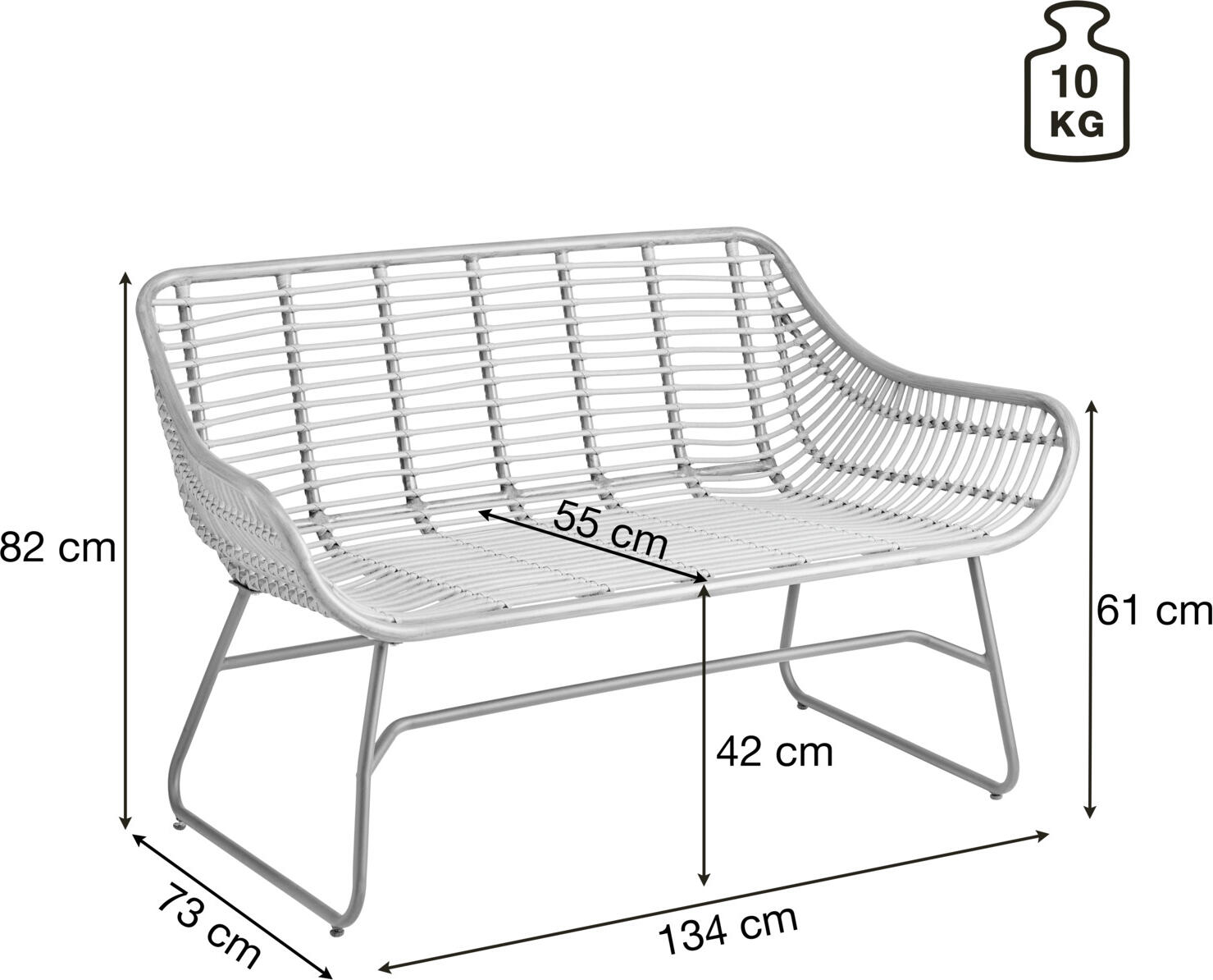 Canapea de Exterior VEGA Tomeo cu 2 Locuri, Polyrattan Aspect Bamboo Maro Deschis, Cadru Otel Vopsit in Negru, 134x73x82 cm