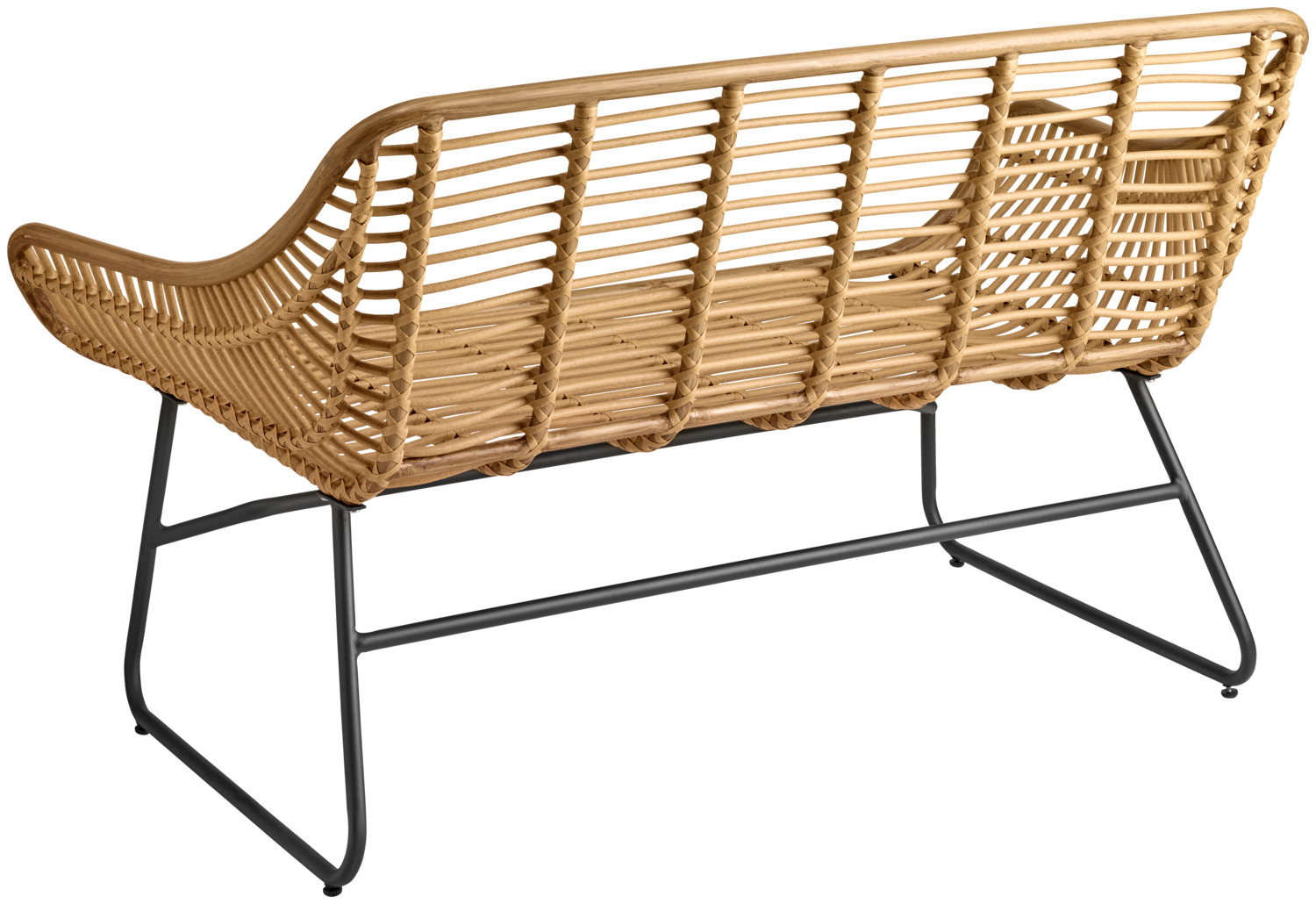 Canapea de Exterior VEGA Tomeo cu 2 Locuri, Polyrattan Aspect Bamboo Maro Deschis, Cadru Otel Vopsit in Negru, 134x73x82 cm