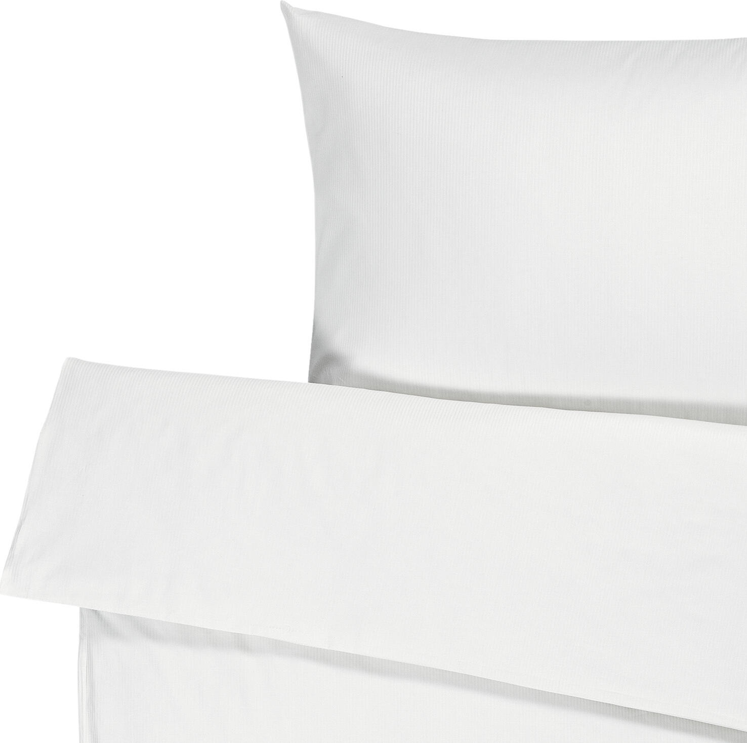 ERWIN M. LUSINI Solutions GmbH Bed linen set Emmen Bettwäsche-Set Emmen Bed linen set Emmen; 140x200 cm (WxL), 70x90 cm (LxW); white Bettwäsche-Set Emmen; 140x200 cm (BxL), 70x90 cm (LxB); weiß 100% cotton. Weight approx. 120 g/m². Finest damask bed set with woven, classic 2-mm stripe design. This noble top product in best hotel quality was made of selected, high quality combed cotton yarns. Thread Count (TC) -thread density: 350 threads per inch. Weave: Damask 100 % Baumwolle. Gewicht ca. 120 g/m². Feinste Damast-Bettgarnitur mit eingewebtem, klassischem 2-mm Streifenmuster. Das edle Spitzenprodukt in bester Hotelqualität wurde aus ausgewählten, hochwertig gekämmten Baumwollgarnen hergestellt. Thread Count (TC) -Fadendichte: 350 Fäden je Inch Webart: Damast