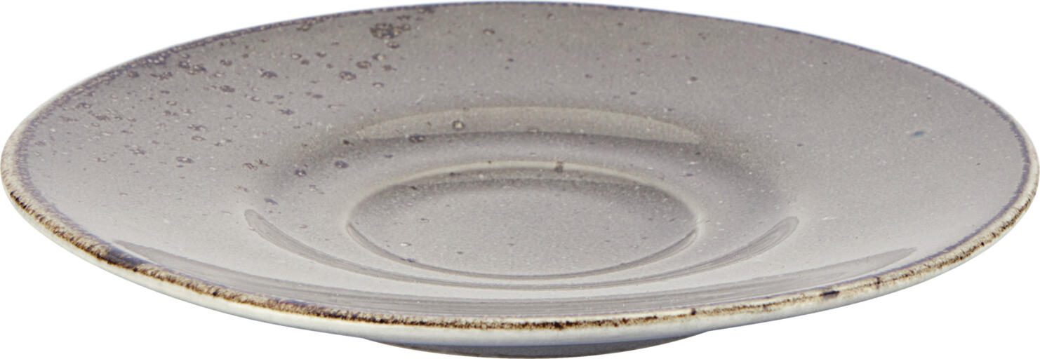 Vega Palana Espresso Saucers, Set of 6, Grey Colored Stoneware, 12.4 cm Diameter, Irregular Edges Speckled Finish, Dishwasher and Microwave Safe