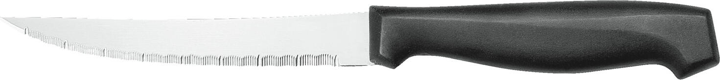 PULSIVA LUSINI Solutions GmbH Steak/pizza knife York Steak-/Pizzamesser York Steak/pizza knife York; 22 cm (L); black/silver; 12 piece / pack Steak-/Pizzamesser York; 22 cm (L); schwarz/silber; 12 Stück / Pack Chrome stainless steel 13/0. Extra sharp knife with black plastic handle. Suitable for dishwasher. Chrom-Edelstahl 13/0, rostfrei. Extrascharfes Messer mit schwarzem Kunststoffgriff. Spülmaschinengeeignet.
