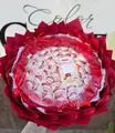Color Gift Box Raffaello 35 Gift Bouquet Set of 60 Pieces with 35 Coconut Almond Candies and 25 Soap Roses in Red Wrapping