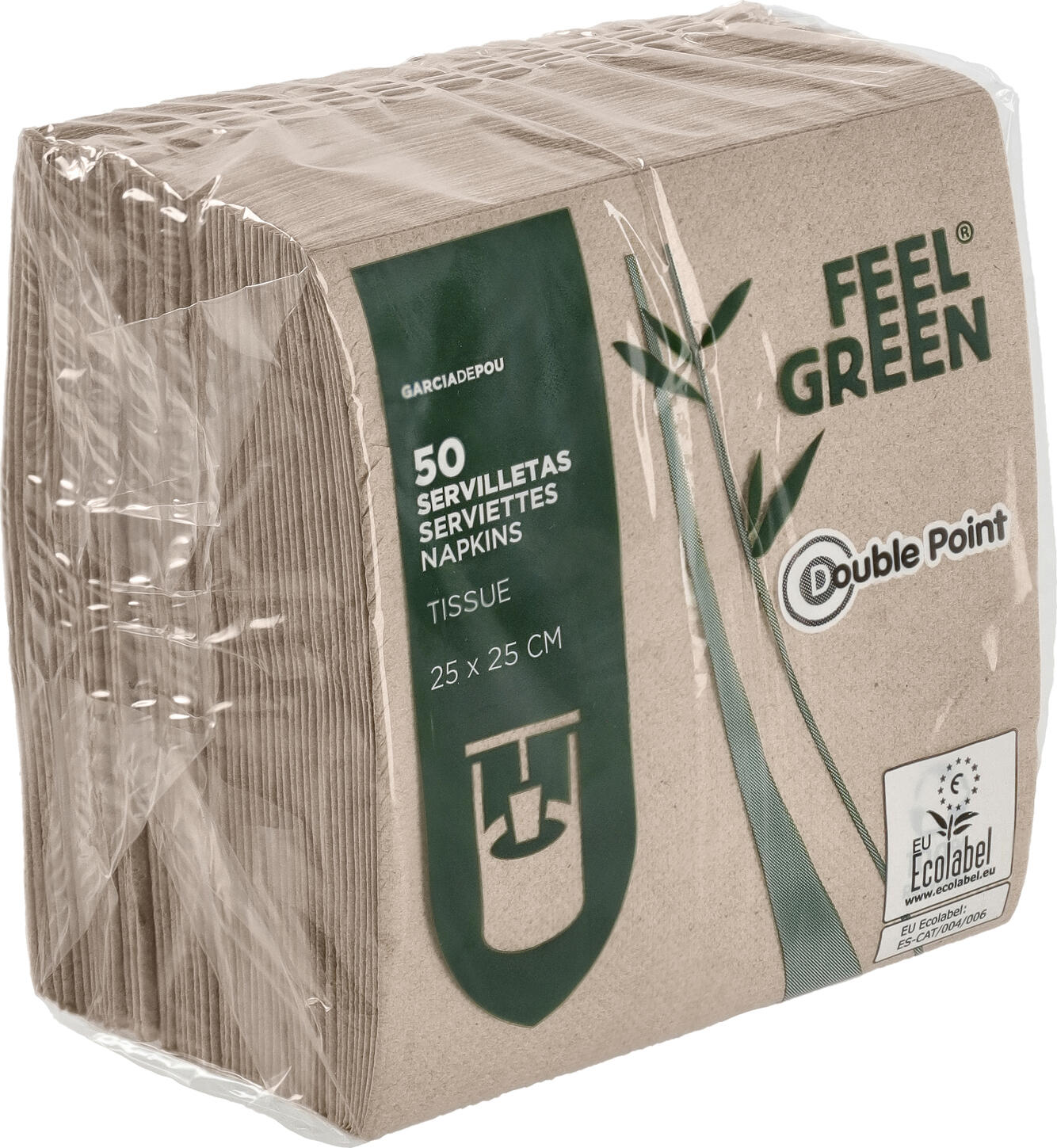 GARCIA DE POU Garcia De Pou, S.A. Napkin Ecolabel 1/4 fold Serviette Ecolabel 1/4 Falz Napkin Ecolabel 1/4 fold; 25x25 cm (WxL); natural; 50 piece / pack Serviette Ecolabel 1/4 Falz; 25x25 cm (BxL); natur; 50 Stück / Pack Napkin made from recycled materials. Biodegradable and compostable. Tear resistant. Good absorbency. Two-ply. Available in two different sizes. Serviette aus recycelten Materialien. Biologisch abbaubar und kompostierbar. Reißfest. Gute Saugkraft. Zweilagig. In zwei verschiedenen Größen erhältlich.