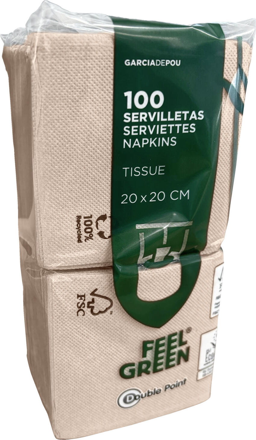 GARCIA DE POU Garcia De Pou, S.A. Napkin Ecolabel 1/4 fold Serviette Ecolabel 1/4 Falz Napkin Ecolabel 1/4 fold; 20x20 cm (WxL); natural; 100 piece / pack Serviette Ecolabel 1/4 Falz; 20x20 cm (BxL); natur; 100 Stück / Pack Napkin made from recycled materials. Biodegradable and compostable. Tear resistant. Good absorbency. Two-ply. Available in two different sizes. Serviette aus recycelten Materialien. Biologisch abbaubar und kompostierbar. Reißfest. Gute Saugkraft. Zweilagig. In zwei verschiedenen Größen erhältlich.