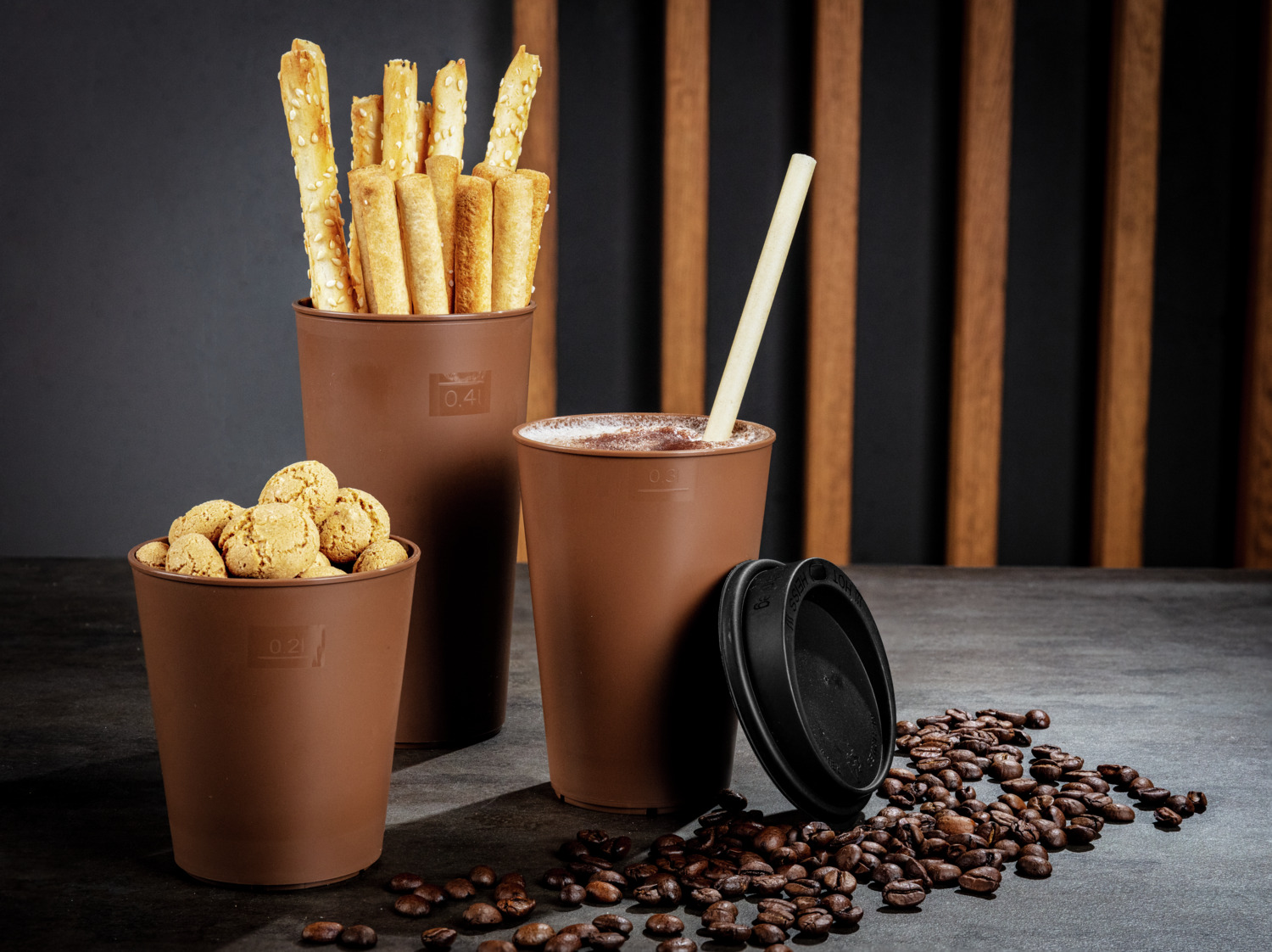 suplesse Reusable Polypropylene Cup, 400 ml, Brown, Microwaveable and Dishwasher Safe, Stackable and Leakproof, Set of 16 pieces