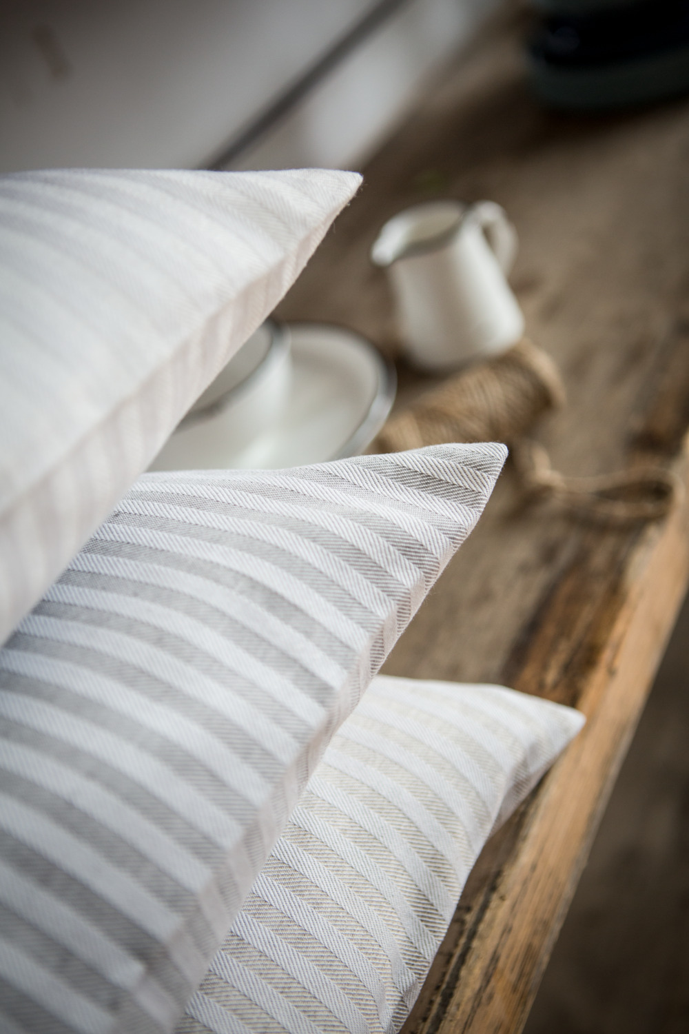 ERWIN M. LUSINI Solutions GmbH Glan Decorative Cushion Cover Set of 2, 40x35 cm, Grey, Cotton and Linen Blend, Herringbone Striped Pattern, Hard-wearing