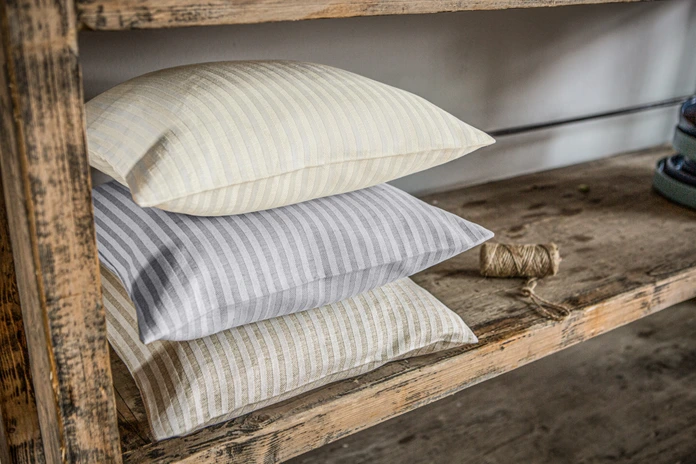 ERWIN M. LUSINI Solutions GmbH Glan Decorative Cushion Cover Set of 2, 40x35 cm, Grey, Cotton and Linen Blend, Herringbone Striped Pattern, Hard-wearing