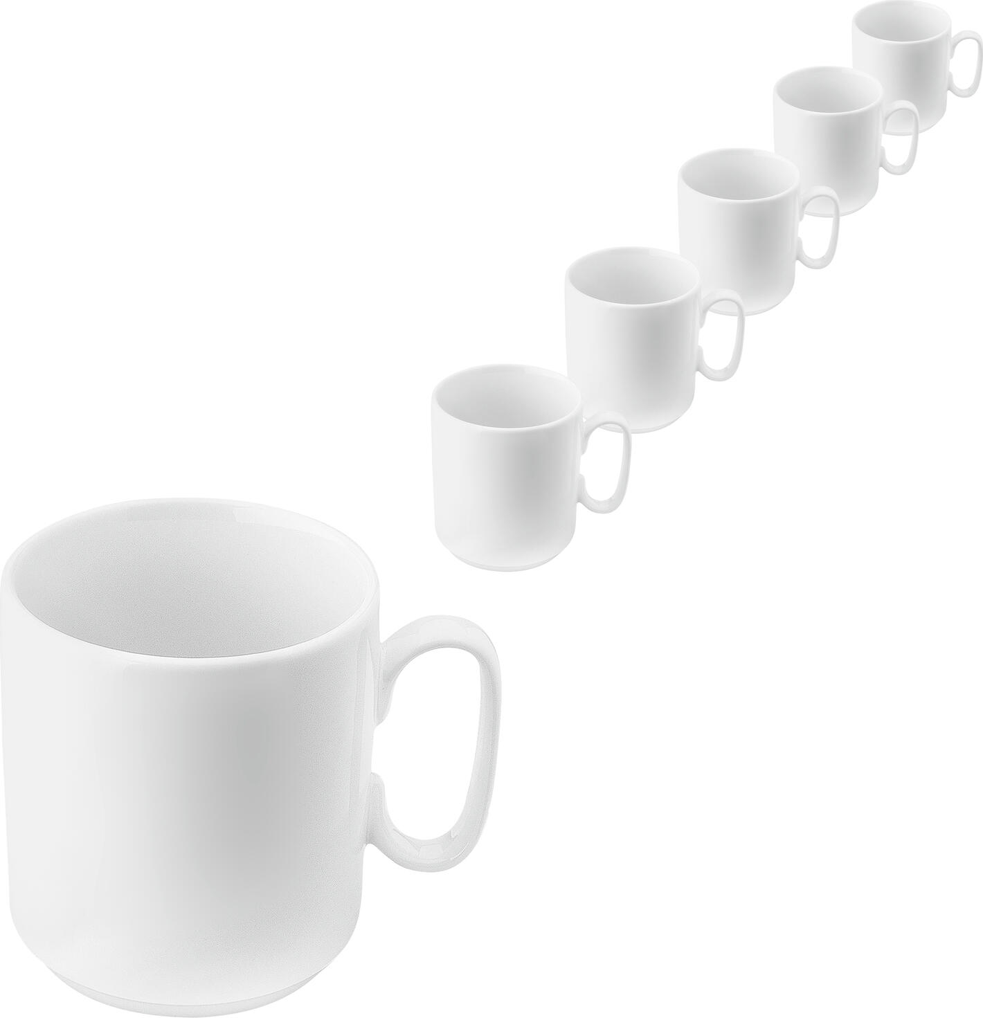 Pulsiva Veso Coffee Mug Set of 6, 200 ml White Porcelain, Stackable, Microwave and Dishwasher Safe, with Handle