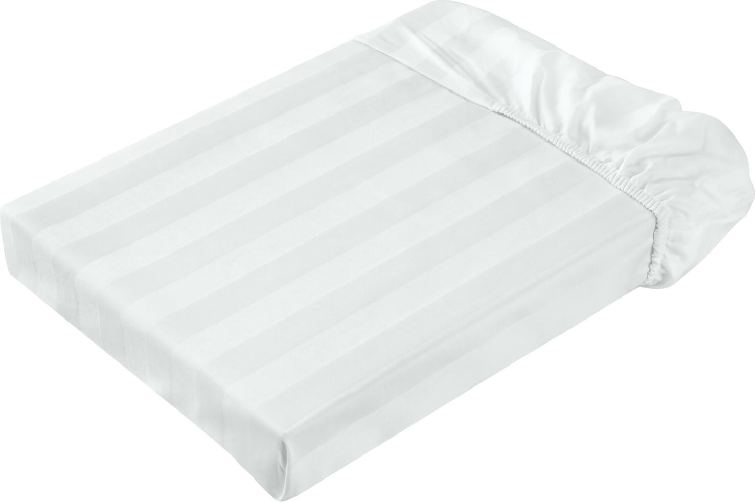 ERWIN M. LUSINI Solutions GmbH Fitted sheet Rom-Meran Spannbettlaken Rom-Meran Fitted sheet Rom-Meran; 90x200 cm (WxL); white Spannbettlaken Rom-Meran; 90x200 cm (BxL); weiß 100% cotton. Weight approx. 180 g/m². Fitted sheet in classic stripe design in the best quality at a great price. Stripe width 25 mm. Bar height up to 26 cm. Mercerized. Thread Count (TC) -thread density: 200 threads per inch. Weave: Damask 100 % Baumwolle. Gewicht ca. 180 g/m². Spannbettlaken im klassischen Streifenmuster in bester Qualität zum günstigen Preis. Streifenbreite 25 mm. Steghöhe bis 26 cm. Mercerisiert. Thread Count (TC) -Fadendichte: 200 Fäden je Inch Webart: Damast