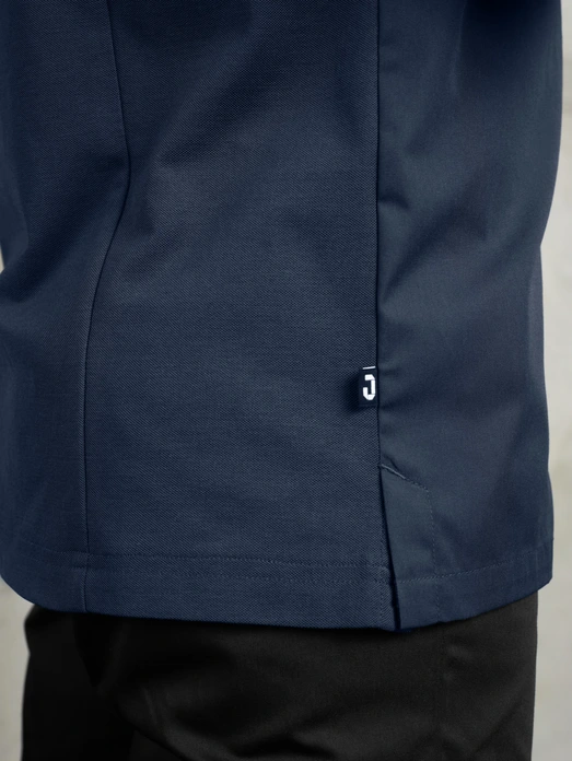 Jacket de Bucatar Jobeline Marco pentru femei, maneca scurta, amestec poliester-bumbac, guler cauciuc, spate din piqué respirabil, albastru marin