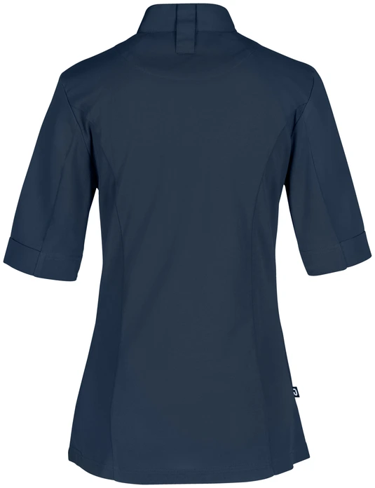 Jobeline Marco Women's Short Sleeve Chef Jacket, 65% Polyester 35% Cotton, Breathable Pique Back, Wing Collar, Navy, Size 46