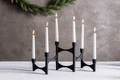 Suport pentru lumânari Vega Aarany Set de 6 piese, Design Modular Pliabil din Aluminiu Turnat, Negru, 20 x 23.5 cm, Decor Robust