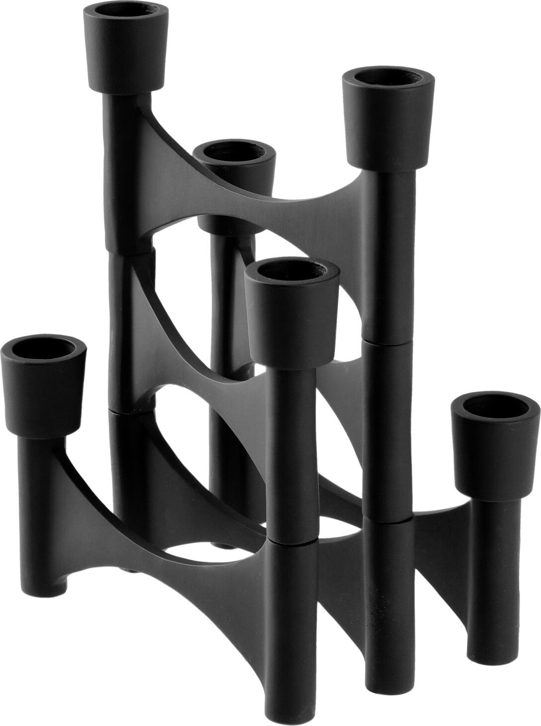 Suport pentru lumânari Vega Aarany Set de 6 piese, Design Modular Pliabil din Aluminiu Turnat, Negru, 20 x 23.5 cm, Decor Robust