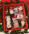 New Year 2026 Gift Box Set 28, Red Square Box with Bottle, Jar, 2026 Talisman Calendar, Socks, 10pc Sweets, Reindeer Mug, Gnome Plush, Ornaments