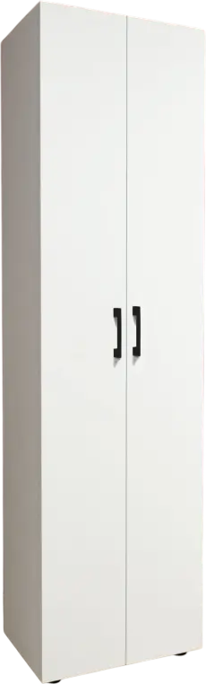 Merlin Storage Cabinet with 5 Shelves, White Particle Board, 2 Doors with Black Handles, 50 x 173 x 32 cm