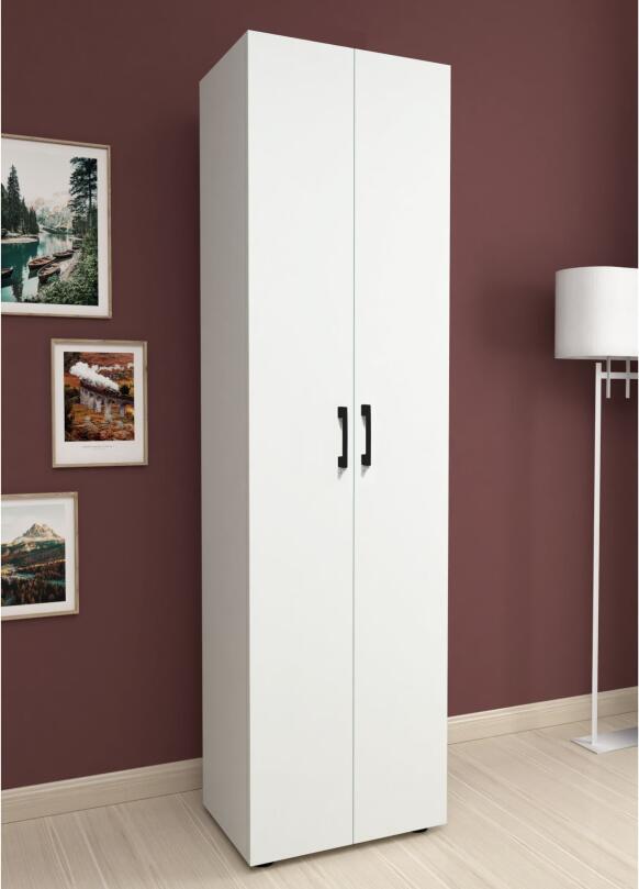 Merlin Storage Cabinet with 5 Shelves, White Particle Board, 2 Doors with Black Handles, 50 x 173 x 32 cm