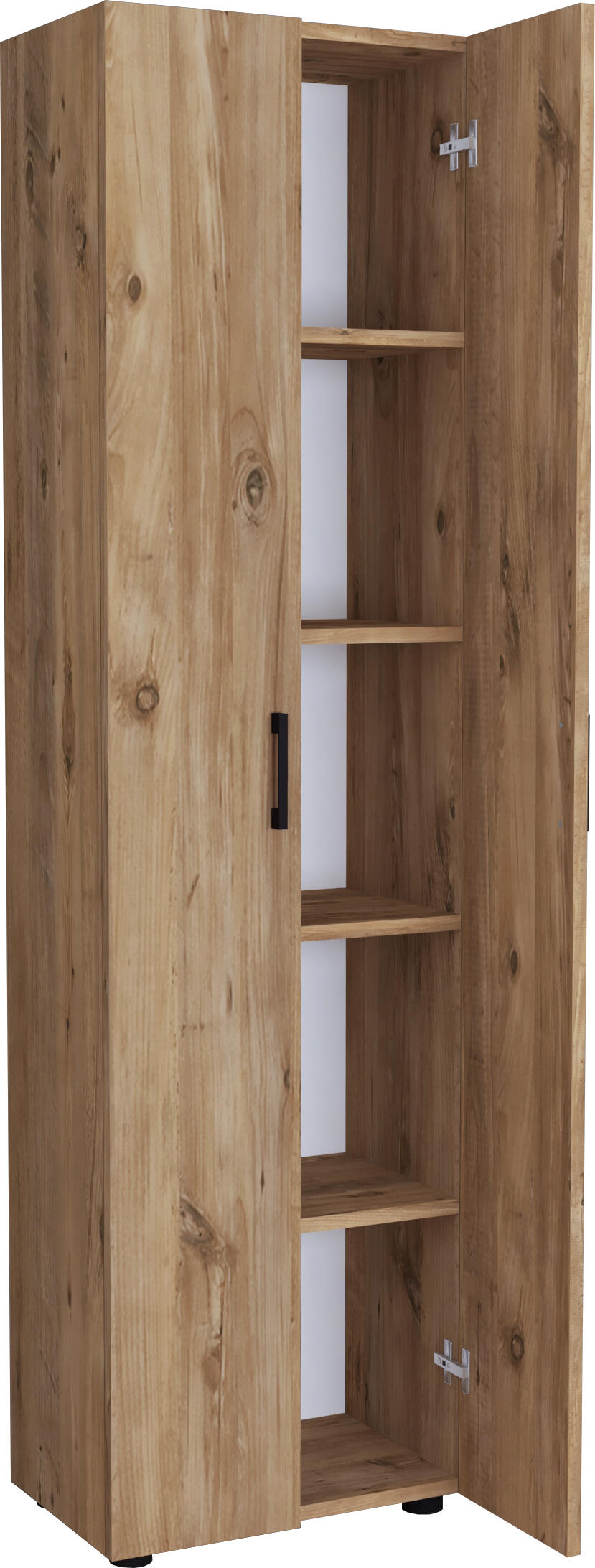 Merlin Atlantic Storage Cabinet, Particle Board, 5 Shelves, 2 Doors with Black Handles, 178x49x32 cm, Atlantic Finish