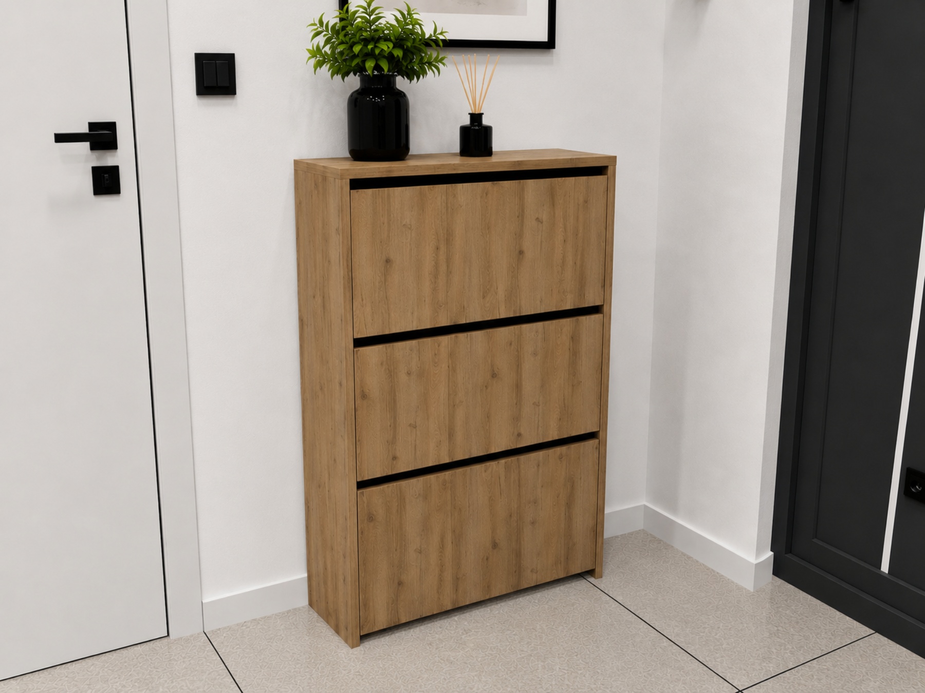 Dulap pentru pantofi Monaco, Culoare Atlantic, PAL 16mm, 3 Sertare Basculante, 110x70x24 cm