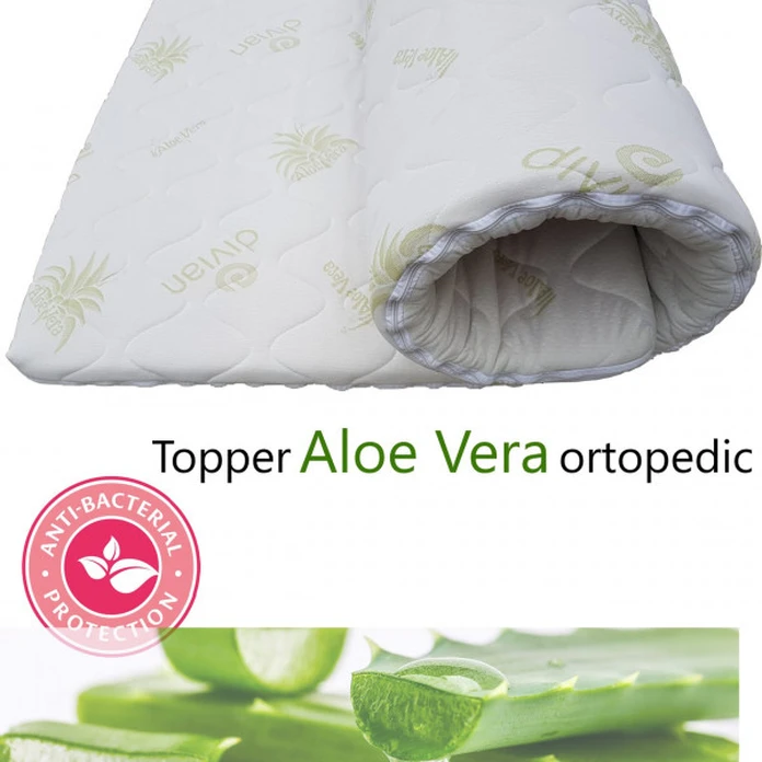 Divian Savor Aloe Vera Mattress Topper, 140 x 200 x 5 cm, Orthopedic Polyurethane Foam 28 kg/m3, Removable Zipper Cover, Anti-bacterial, Elastic Straps