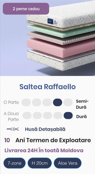 Almir Raffaello Orthopedic Mattress 80x190x20 cm, Dual-sided Firmness, 7-Zone Foam, Aloe Vera, Jacquard Cover, Set of 3 with 2 Free Pillows