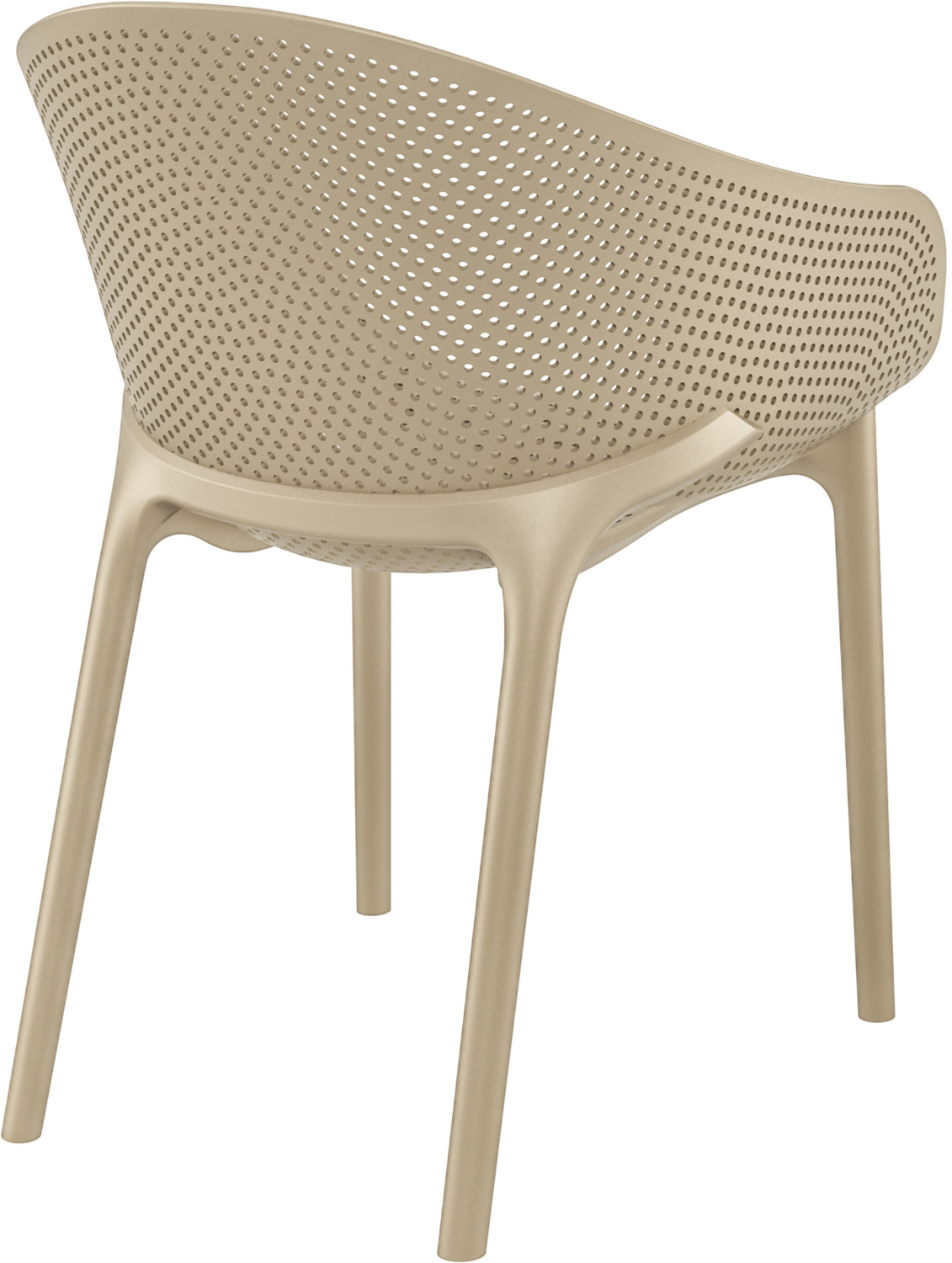 Set de 4 scaune de gradina Siesta Sky, Taupe, polipropilena ranfortata cu fibra de sticla, stivuibile, rezistente la UV, utilizare interior si exterior, curatare cu laveta umeda, 54x60x81 cm
