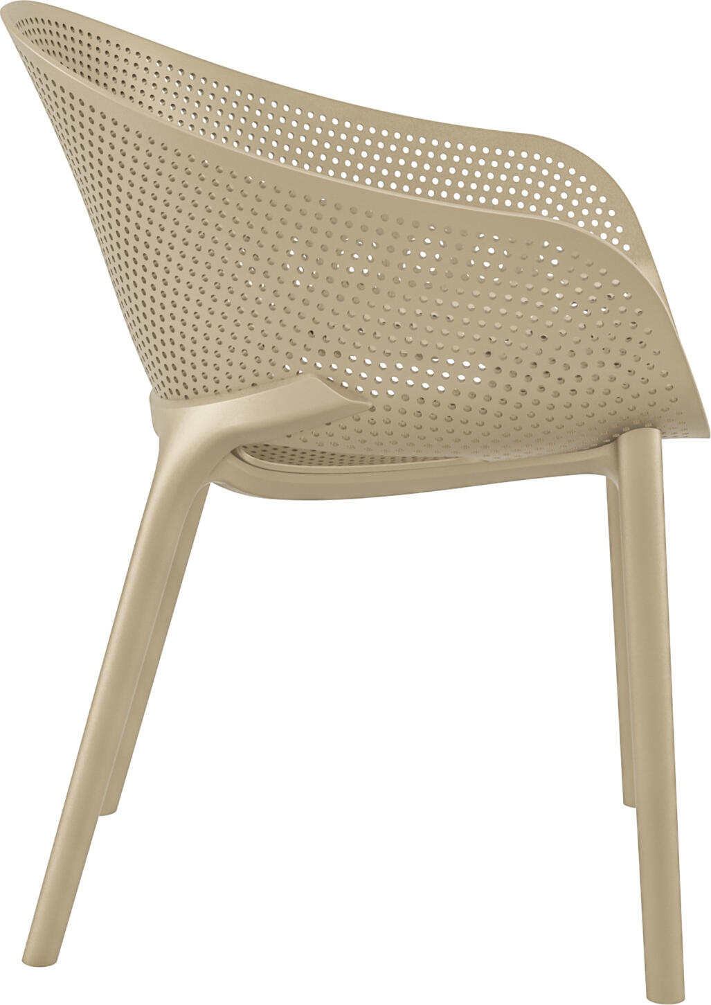 Set de 4 scaune de gradina Siesta Sky, Taupe, polipropilena ranfortata cu fibra de sticla, stivuibile, rezistente la UV, utilizare interior si exterior, curatare cu laveta umeda, 54x60x81 cm