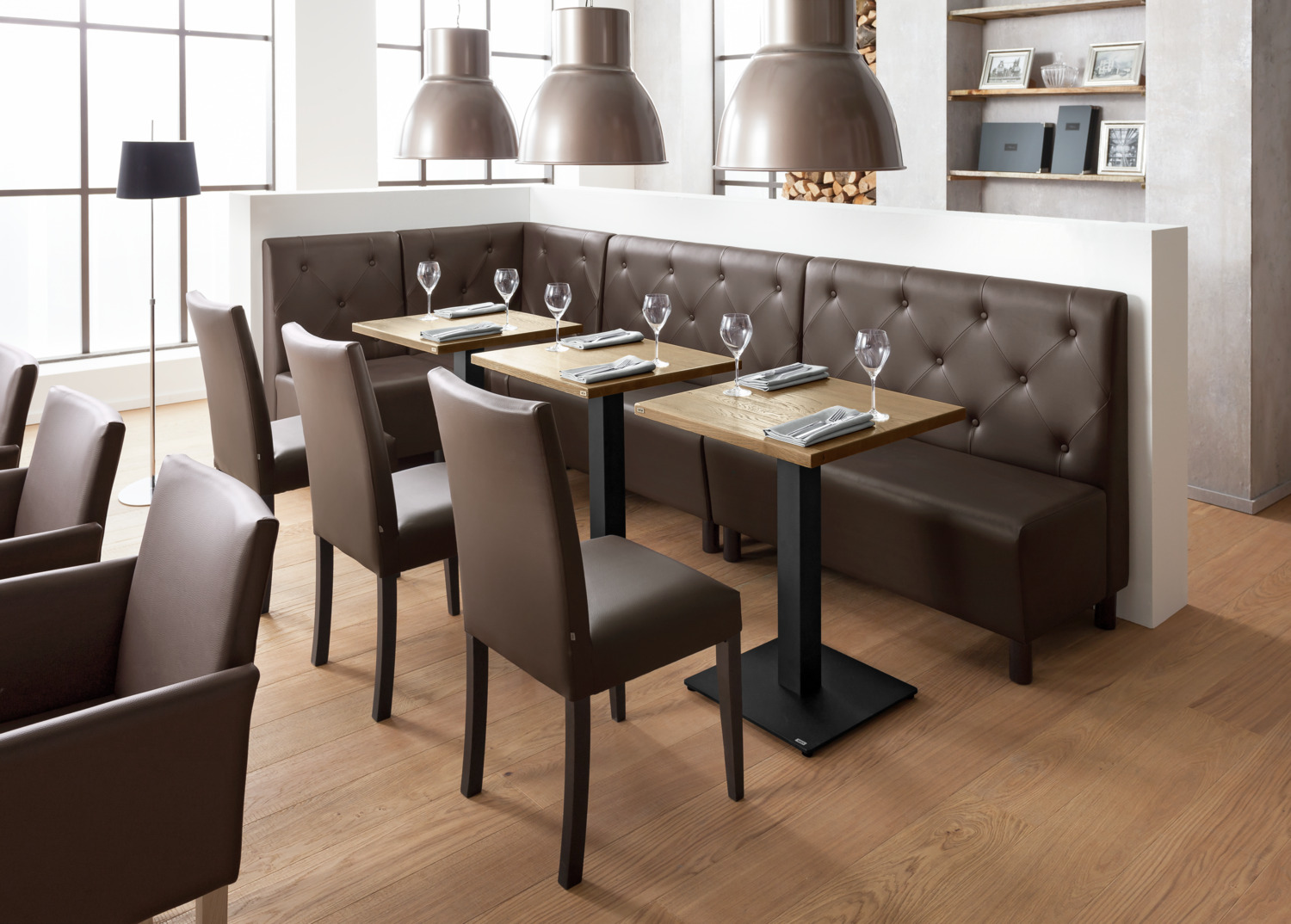 Vega Lerida Corner Bench, Brown Imitation Leather, Solid Beech Wood Frame, High Backrest, 75x75x102 cm