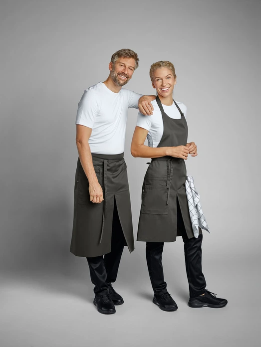 Jobeline Juno Bib Apron, 88x80 cm, Gray-Brown, 65% Polyester 35% Cotton, Double Pocket with Pen Slot, Adjustable Neckband, OEKO-TEX Standard 100