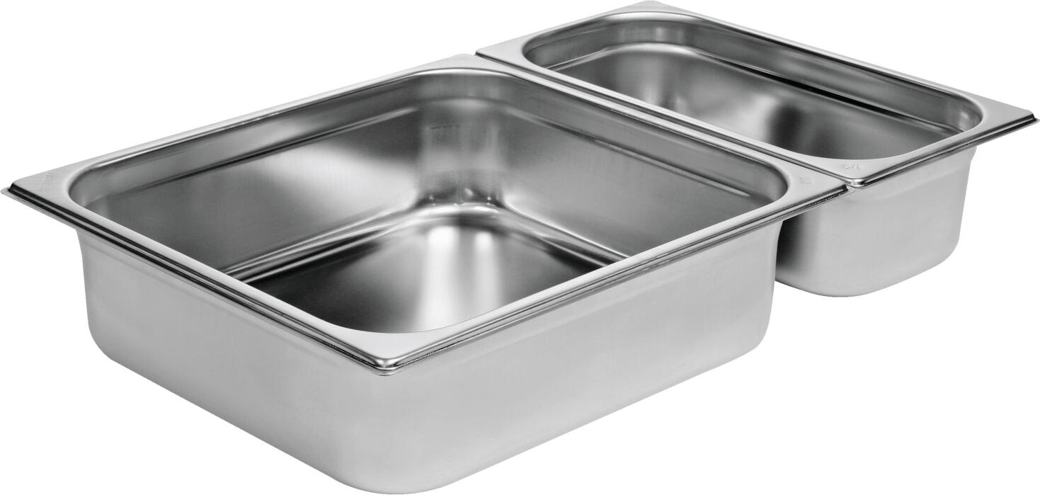 Containor Gastronorm VEGA GN 2/3 Premium din otel inoxidabil, Capacitate 8.9L, Otel Crom-Nichel 18/10, Colturi Ranforțate, Stivuibil, Argintiu