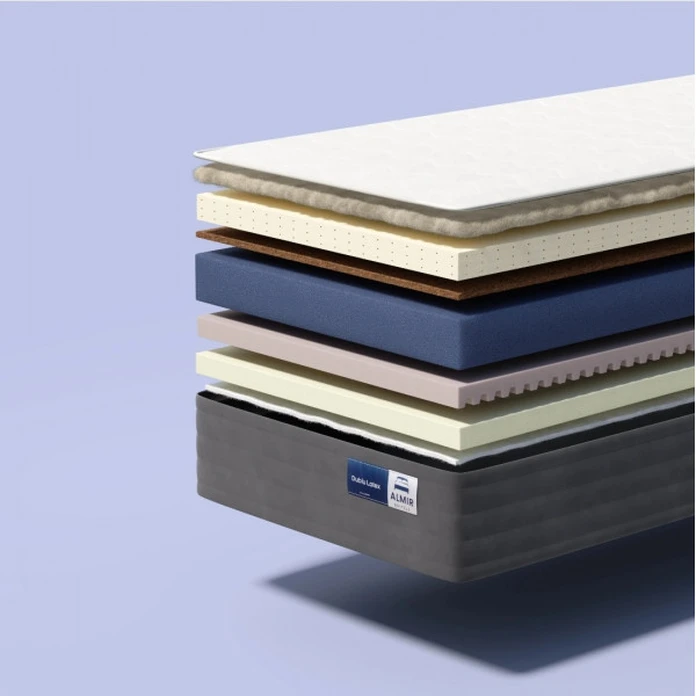 Almir Dublu Latex Double Mattress, 120x190x25 cm, Natural Latex PureTouch, Coconut Fiber, 7-Zone Foam, Semi-Hard, Detachable Jacquard Cover