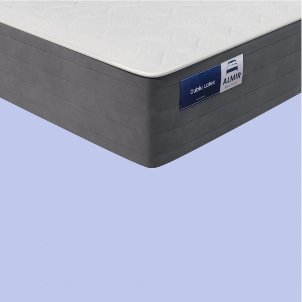 Almir Dublu Latex Mattress 80x190x24 cm, Springless Semi-Hard, Natural Latex PureTouch, Coconut Fiber, OrtoFoam, 7-Zone Support, Jacquard Cover
