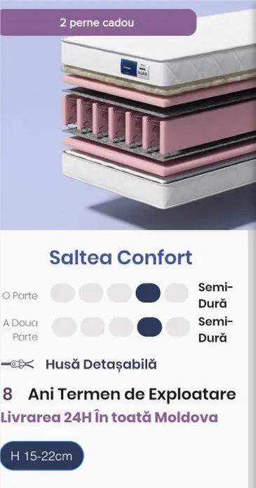 Almir Confort Orthopedic Mattress, 80x190x22 cm, Bonell Carbon Steel Springs, OrtoFoam & ContourFoam, Jacquard Cover, Semi-hard, Set of 3 (Mattress + 2 Pillows)