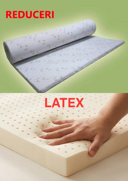 Topper Latex SAVOR Aloe Vera, 1H80x200x4 cm, Densitate Mare 60 kg/m3, Topper Saltea Ortopedica, Anti-alergic, Antibacterian, Husă Removabilă