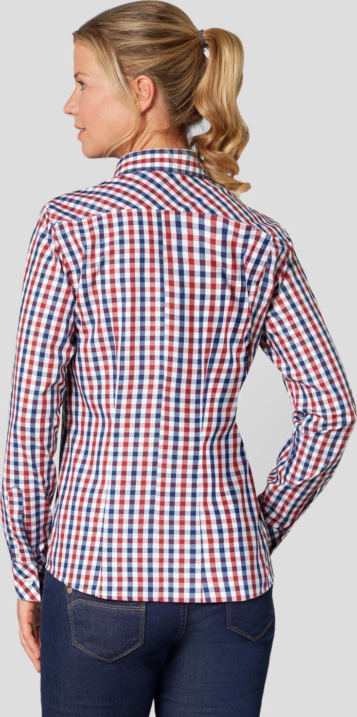 Bluza Jobeline Bailey pentru femei, 100% bumbac, carouri tricolor, maneca lunga, cravata Kent, croiala ajustata, imbricaminte profesionale