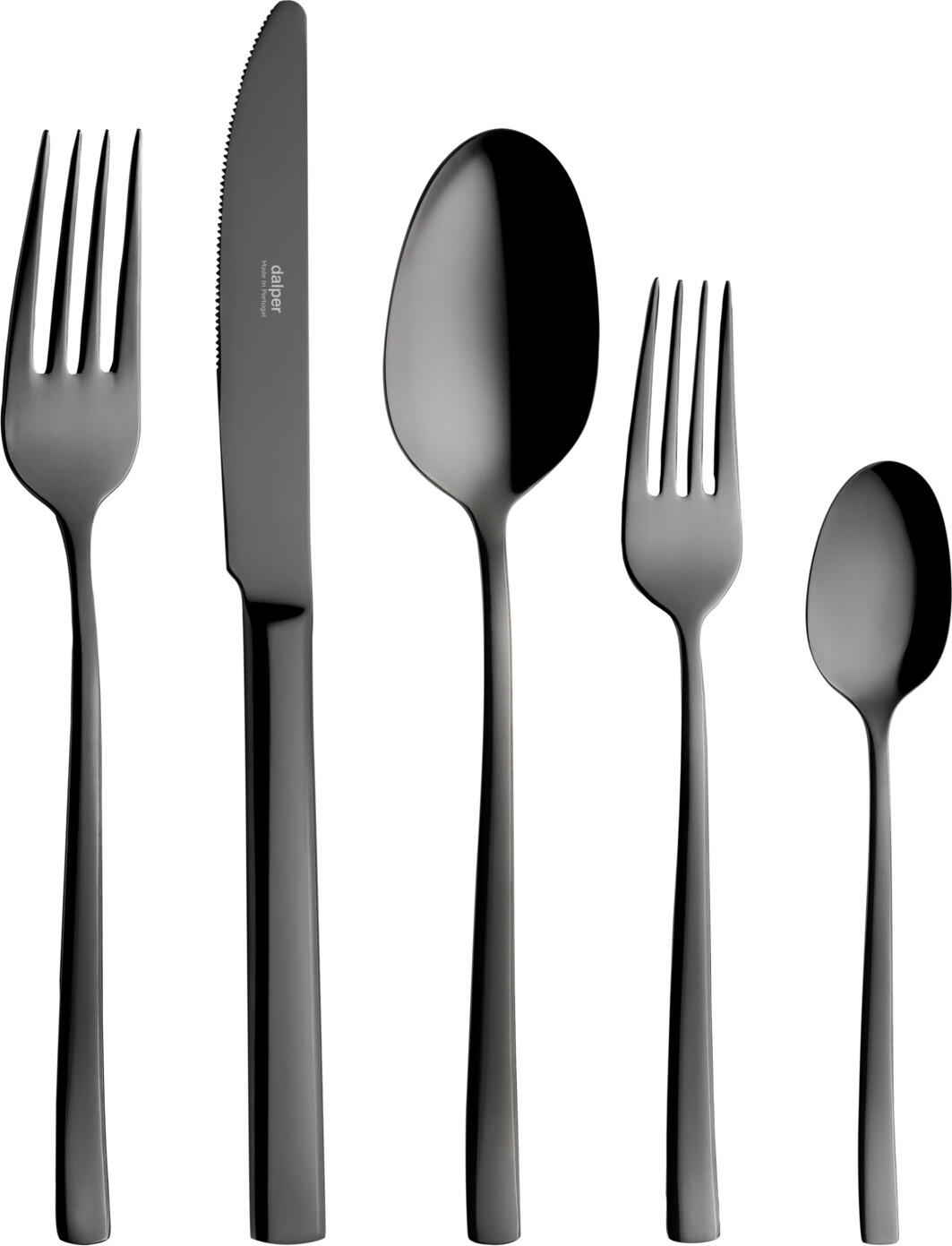 Dalper Oneda Table Spoon Set of 12, 18/10 Stainless Steel, PVD Coated Black, Mirror Polished, 20.8 cm, Dishwasher Safe
