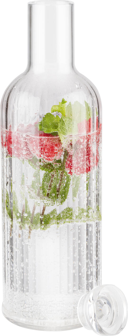 Carafa APS Bottle Stripes 1000ml, Transparenta, Sticla pentru apa din Metilstiren si Silicon rezistenta la spargere, Design cu dungi, Inaltime 28.5cm