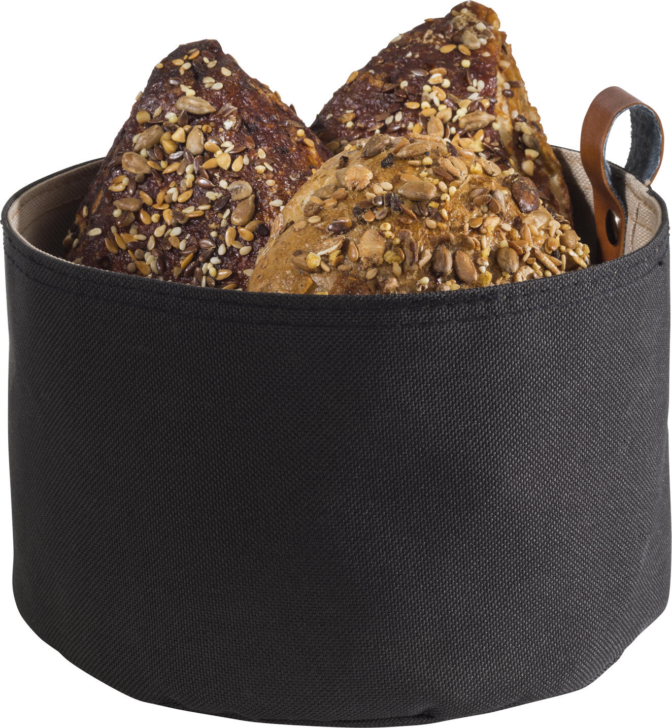 APS Round Bread Bag, Tetron Stain-Resistant Material, 17 cm Diameter x 11.5 cm Height, Grey/Beige, Machine Washable with Leather-like Handle