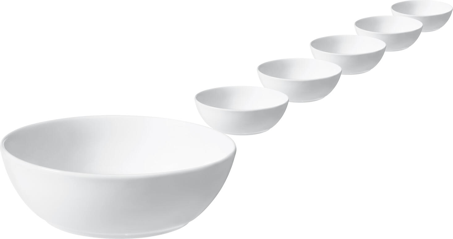 LUSINI Pallais Small Bowl Set of 6, 260ml Porcelain Round Bowls, 13cm Diameter, White, Dishwasher and Microwave Safe, Stackable