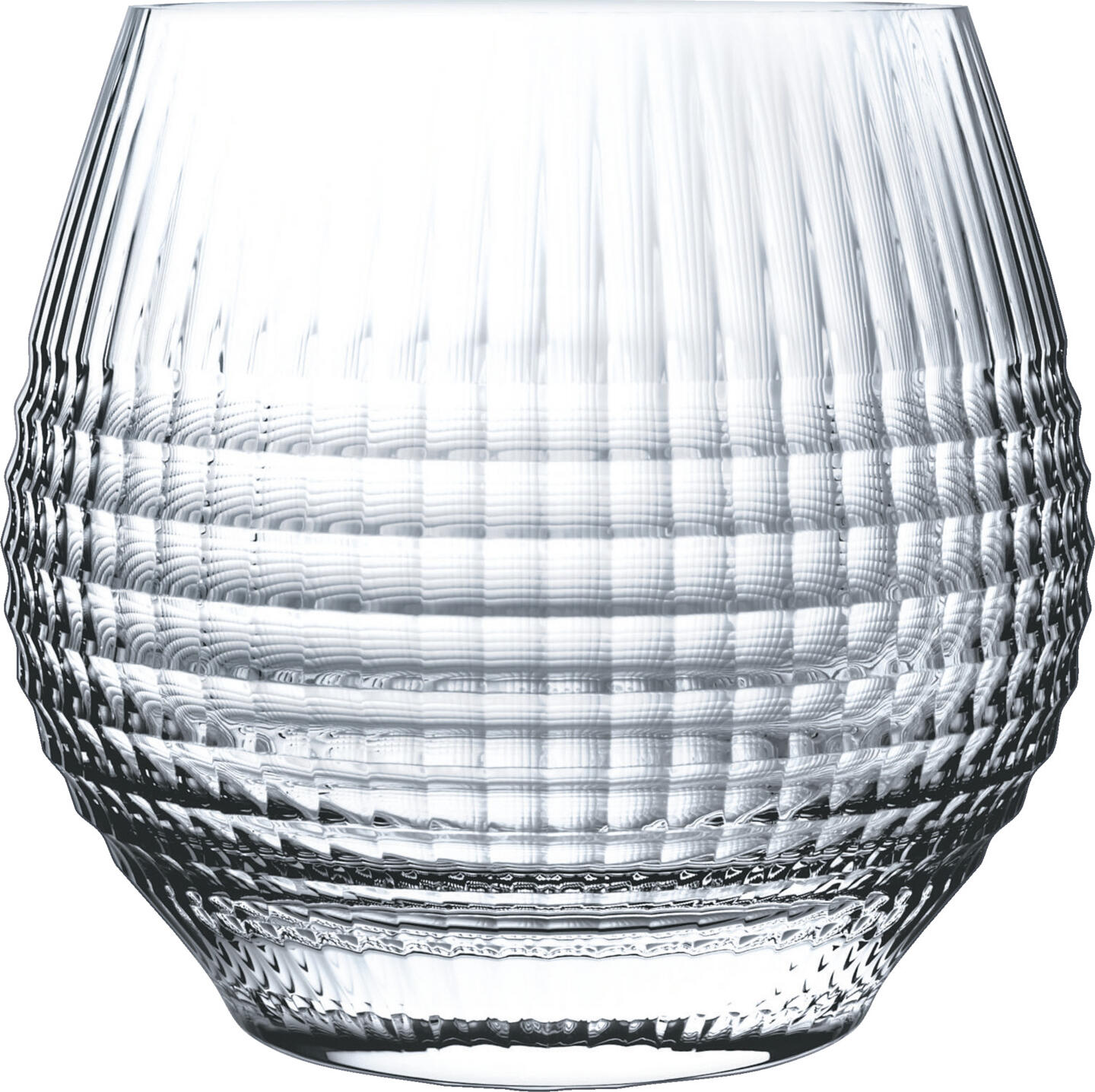 Set de 6 pahare universale Arcoroc Disco, 380ml, sticla cristal cu design relief facetat, transparente